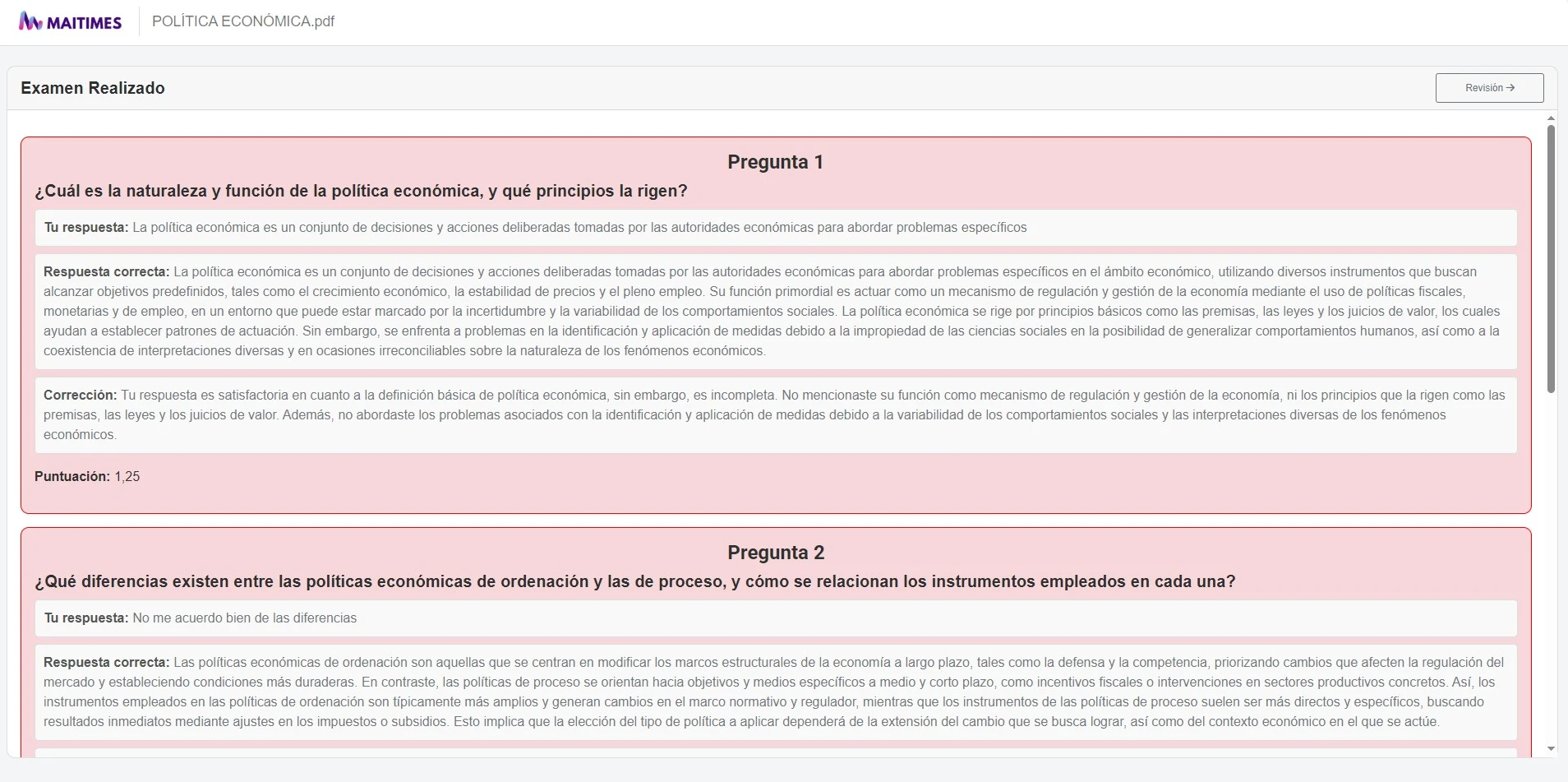 Corrección automática con IA en Maitimes