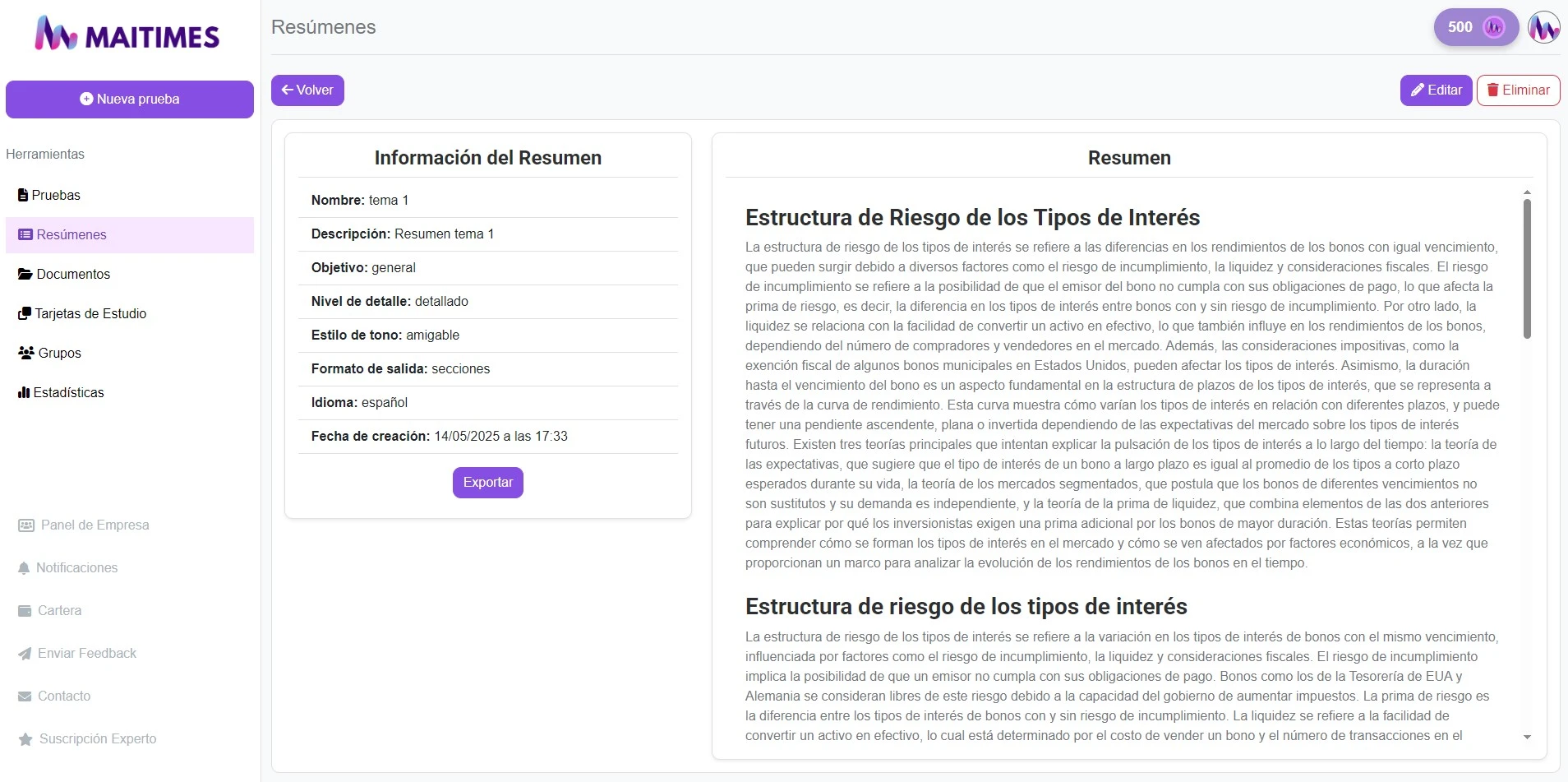 Resúmenes automáticos en Maitimes